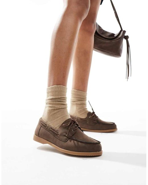 London Rebel Brown Lace Up Boat Shoes