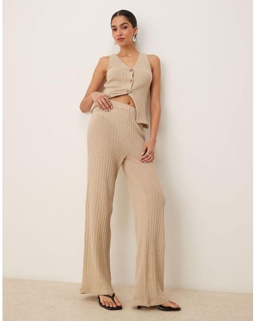 ASOS Natural Co-ord Semi Sheer Knit Wide Leg Trouser