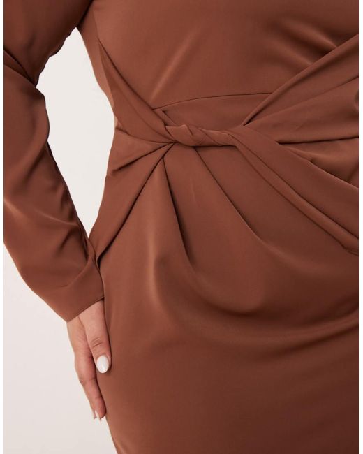 ASOS Brown Asos Design Curve High Neck Draped Slinky Maxi Dress
