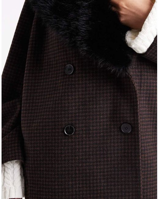 ASOS Oversized Pea Coat Van Wolmix Met Kraag Van Imitatiebont En Heritage Ruitje in het Black