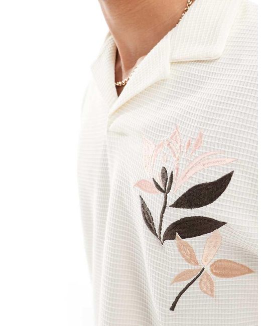 ASOS White Oversized Button Through Texture Polo With Embroidery for men