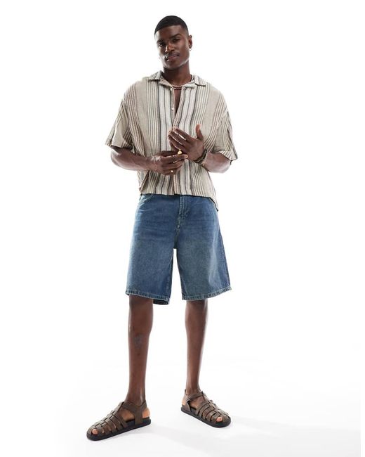 Pull&Bear Blue baggy Denim Shorts for men