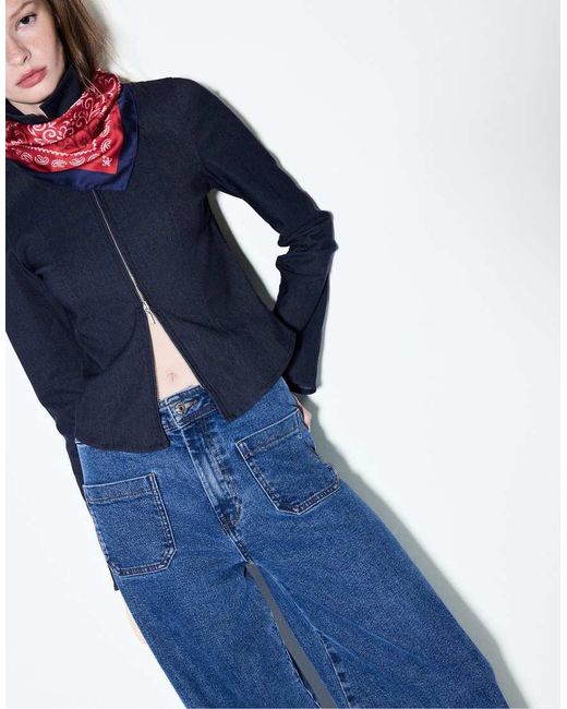 Stradivarius Blue Straight-fit Jeans With Pockets