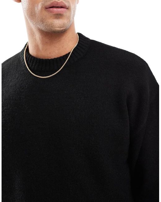 Jack & Jones Black Oversized Fluffy Crew Neck Jumper for men