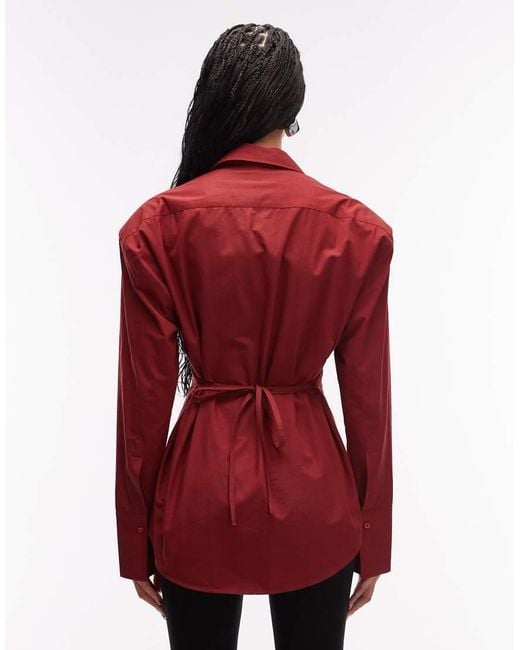 ASOS Red Cinched Shoulder Pad Tie Back Shirt
