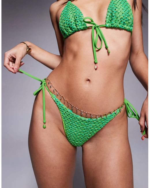 ASOS Green – rosie – seitlich gebundene bikinihose aus häkelstrick