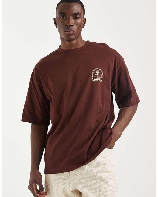 ASOS Brown Oversized T-shirt With Palm Graphic for men