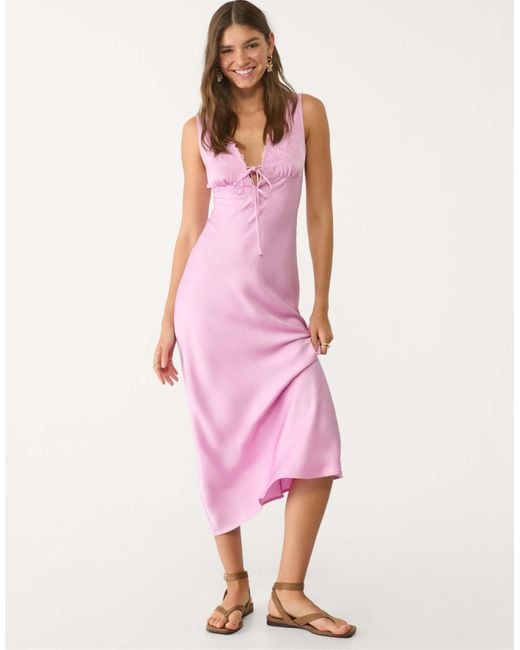 Stradivarius Pink – midikleid aus satin und spitze