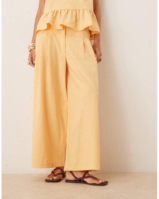 ASOS Natural Tailored Low Rise Wide Leg Cropped Pants With Seam Detailing