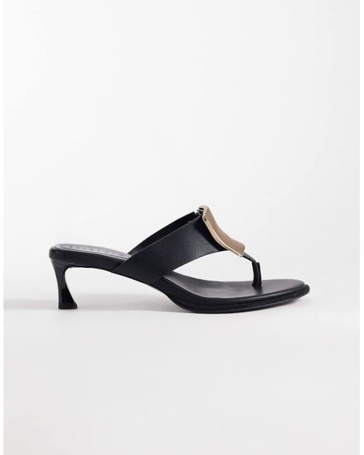 ASOS Black Horizon Trim Detail Chunky Toe Thong Kitten Heel Sandals