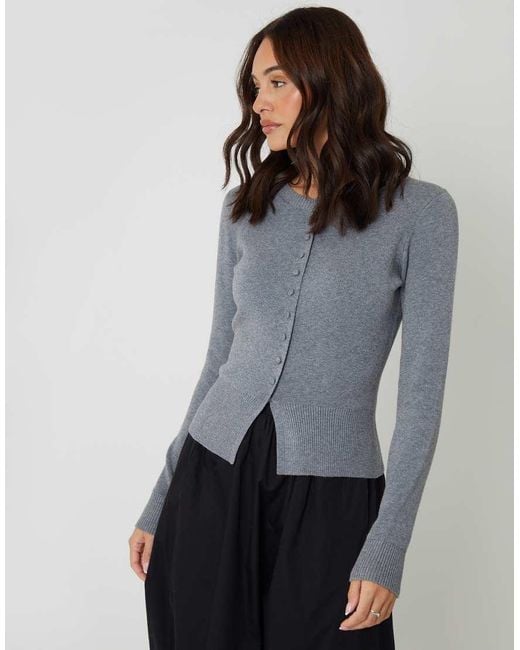 Threadbare Gray Crew Neck Compact Knitted Cardigan
