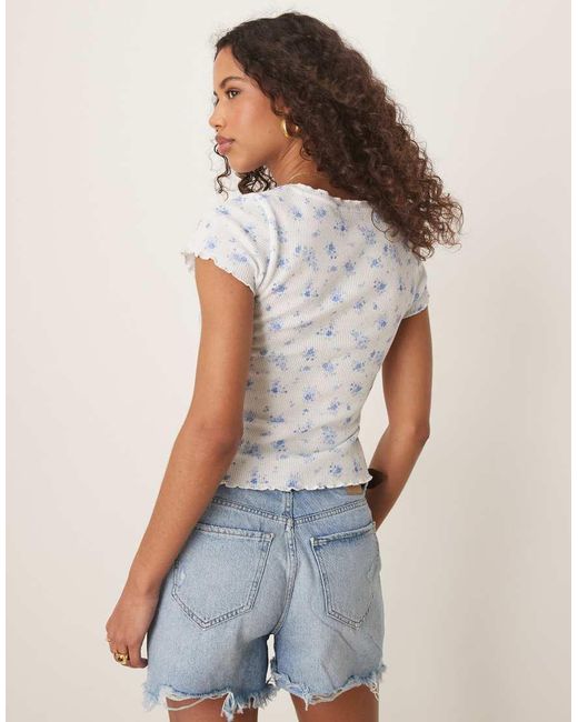 ASOS White Waffle V Neck T-shirt With Overlock Trim