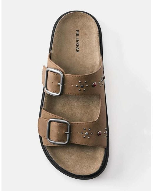 Pull&Bear Brown Buckle Sandals for men