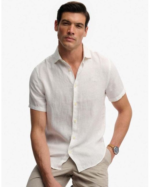 Superdry White Riviera Short Sleeve Linen Shirt for men