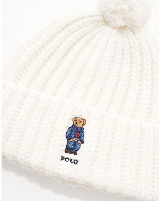 Polo Ralph Lauren Brown Knit Bobble Hat With Bear Logo