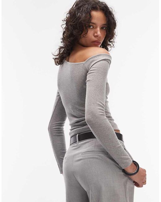 ASOS Gray Fallen Shoulder Long Sleeve Top
