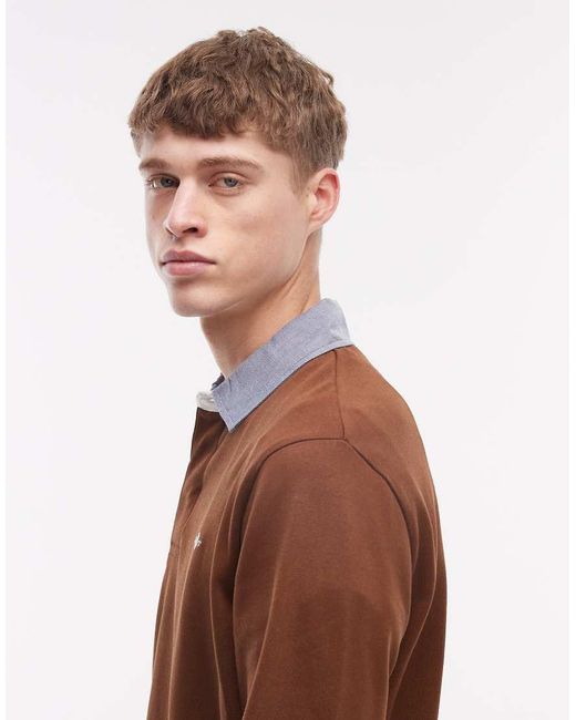 Gant Brown Chambray Smart Collar Heavy Rugby Polo Shirt for men