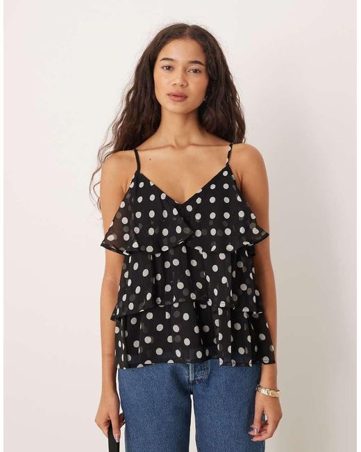 Vila Black Ruffle Cami Top