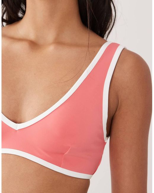 GOOD AMERICAN Red Contrast Detail Deep V Bikini Top Co-Ord