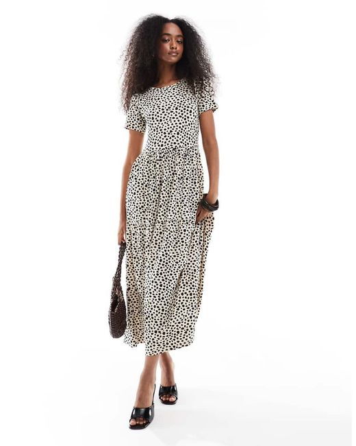 Wednesday's Girl White Smudge Spot Tiered Midaxi Dress