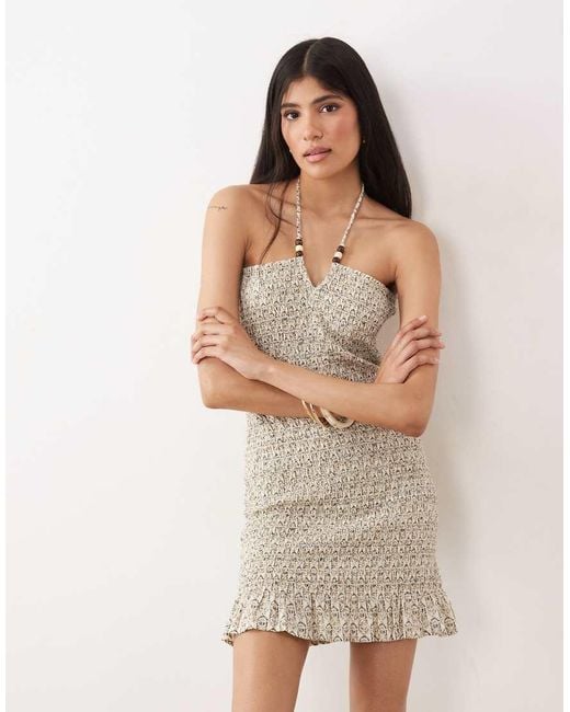 Mango Natural Teen Beaded Neck Ruched Mini Dress
