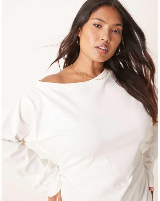 ASOS White Asos Design Curve Long Sleeve Off-shoulder Corset Waist Tee