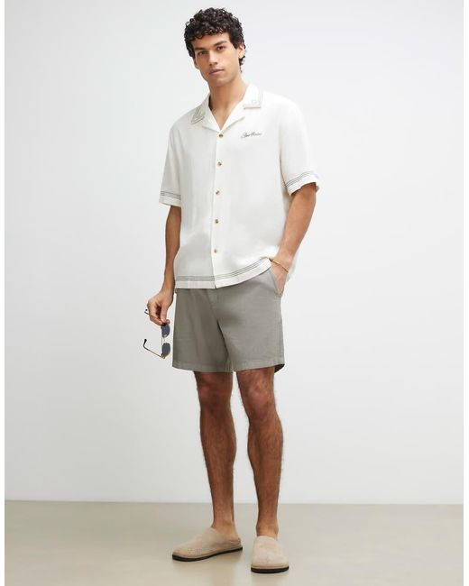 River Island White Regular Fit Linen Blend Pull On Shorts for men