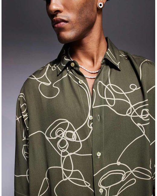 ASOS Green Oversized Shirt With Abstract Print for men