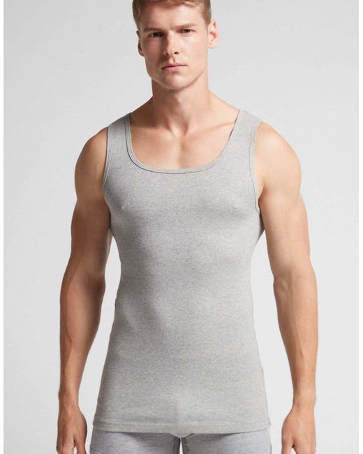 Intimissimi Gray Ribbed Cotton Vest Top for men