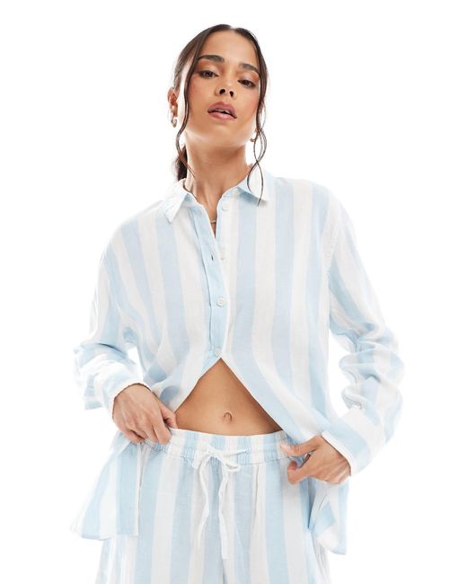 Chemise d'ensemble oversize aspect lin à rayures - pâle Vero Moda en coloris White