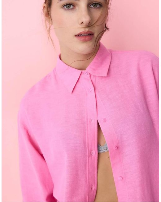 Stradivarius Pink Flowing Shirt With Linen