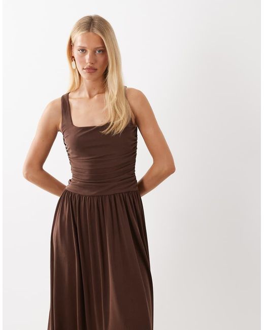 Nobody's Child Natural Natalie Modal Blend Square Neck Ruched Detail Midi Dress