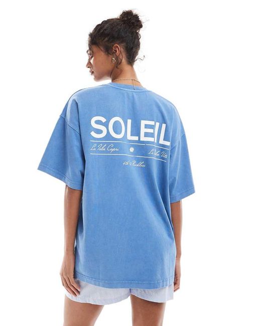 4th & Reckless Blue Soleil Back Print Washed T-shirt