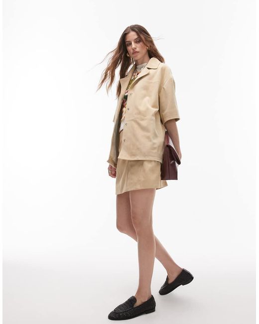 TOPSHOP Resort Overhemd Van Echt Suède in het Natural
