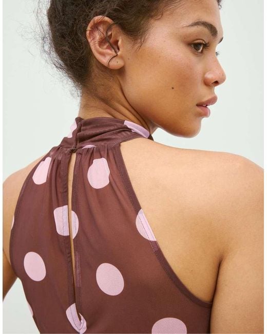 Stradivarius Pink Puff Mesh Print Halter Top