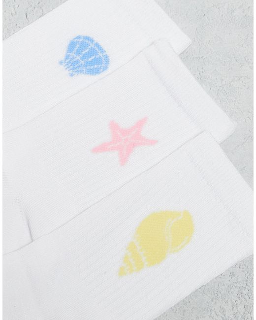 Pieces White – 3er-pack socken