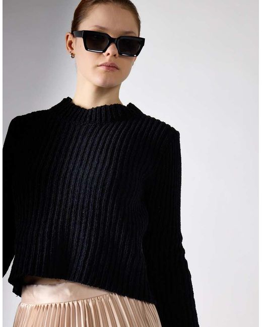 Glamorous Black Fluffy Rib Knit Jumper