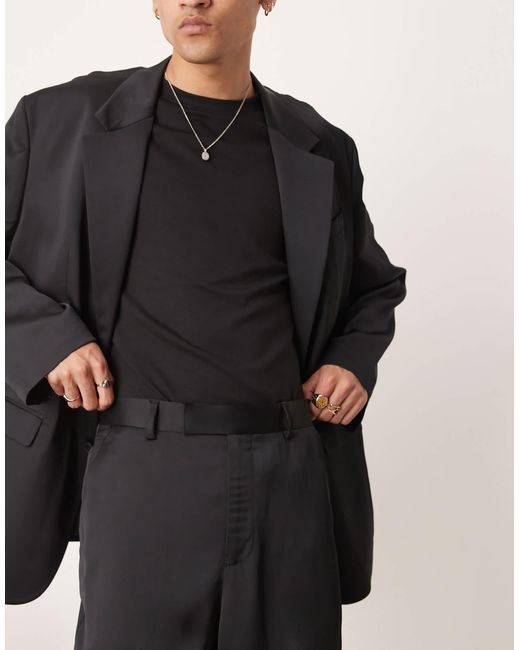 ASOS – anzughose aus em satin mit weitem schnitt in Natural für Herren