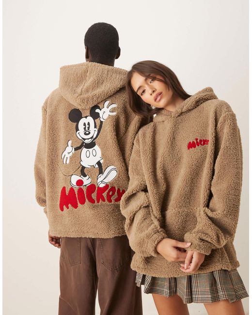 ASOS Brown Disney Oversized Borg Hoodie With Mickey Mouse Print