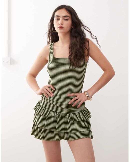Collusion Natural Gingham Mini Dress