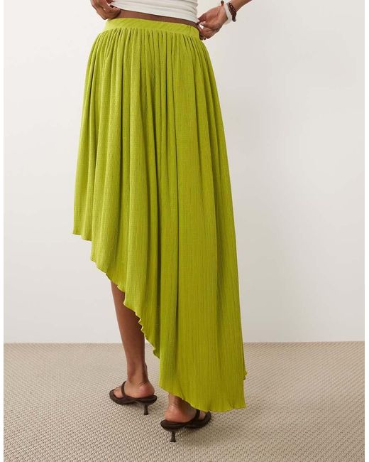 ASOS Green Textured Plisse Asymmetric Midi Skirt
