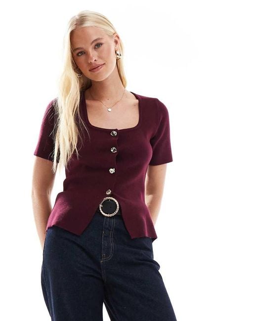 New Look Purple Square Neck Short Sleeve Cardigan