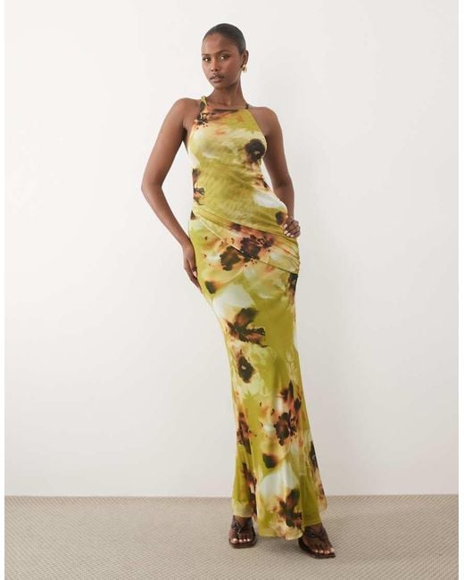 ASOS Metallic Halter Neck Draped Detail Slinky Maxi Dress
