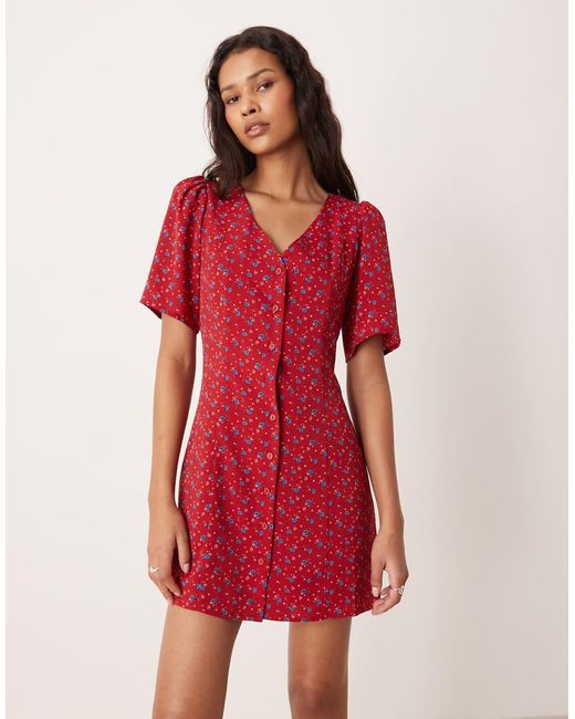 Glamorous Red Short Sleeve Button Down Mini Dress