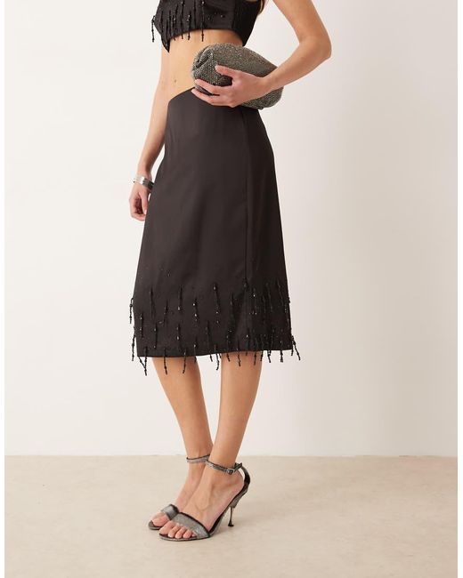 Mango Natural Embellished Knee Length Skirt Co-ord