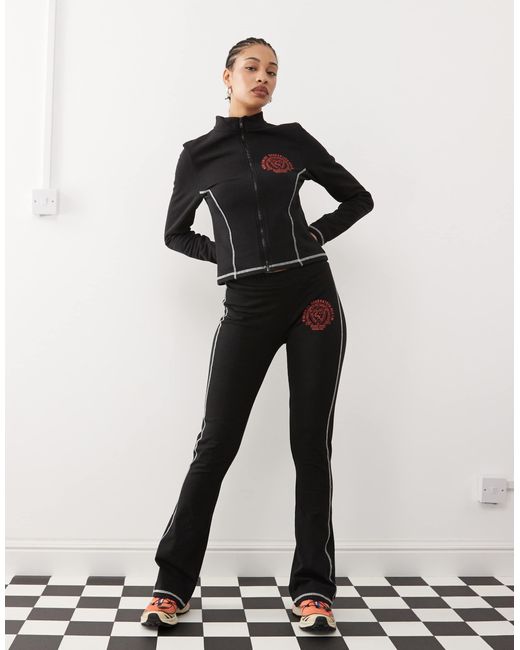 Collusion Black Extreme Length legging Kick Flare With Side Stripe