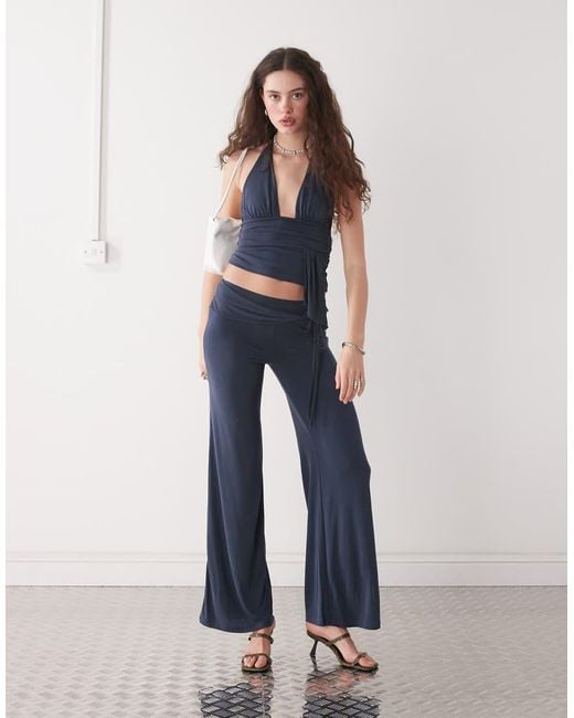 Motel Blue Prilla Slinky Wrap Co-Ord Detail Halter Top