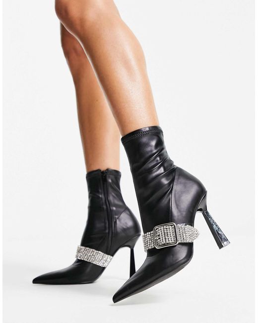ASOS Black Excuse High-heeled Boots With Embellished Buckle