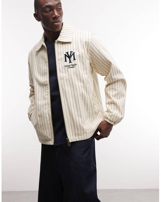 Prohibited Natural Belmont Striped Harrington Jacket for men