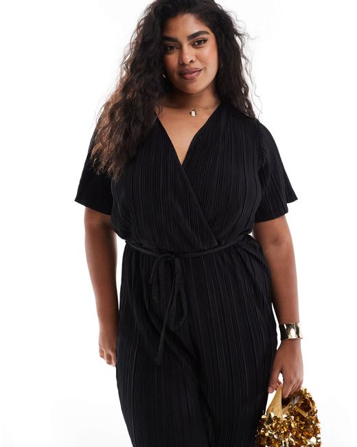 Vero Moda Black Plisse Wrap Front Jumpsuit